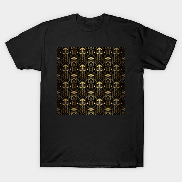 Black and Gold Vintage Art Deco Diamond Triangles Geometric Pattern T-Shirt by podartist